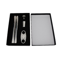 STAINLESS STEEL CIGAR TUBE, FUNNEL, CUTTER & SHOT GLASS GIFT SET