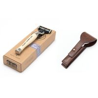 CAPT FAWCETT’S HANDCRAFTED SAFETY RAZOR MACH 3 WITH LEATHER CASE