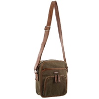 PIERRE CARDIN UNISEX ZIP CLOSURE CANVAS CROSS BODY BAG - BROWN